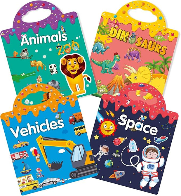 GUYUCOM 4 Pack Reusable Sticker Books for 2 3 4 Year Old Kids Boys Girls Toddlers Transparent 3D Space Vehicles Educational Toys Birthday Gifts