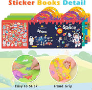 GUYUCOM 4 Pack Reusable Sticker Books for 2 3 4 Year Old Kids Boys Girls Toddlers Transparent 3D Space Vehicles Educational Toys Birthday Gifts