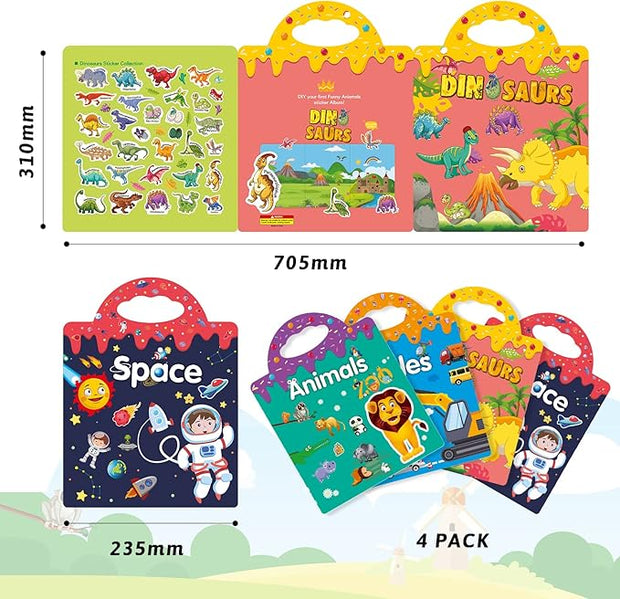 GUYUCOM 4 Pack Reusable Sticker Books for 2 3 4 Year Old Kids Boys Girls Toddlers Transparent 3D Space Vehicles Educational Toys Birthday Gifts